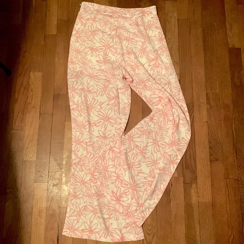 Pink Lily Wide Leg Pants in White with Pink Floral Print